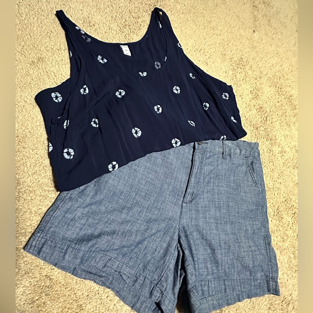 Navy Sleeveless Top and Blue Shorts Set